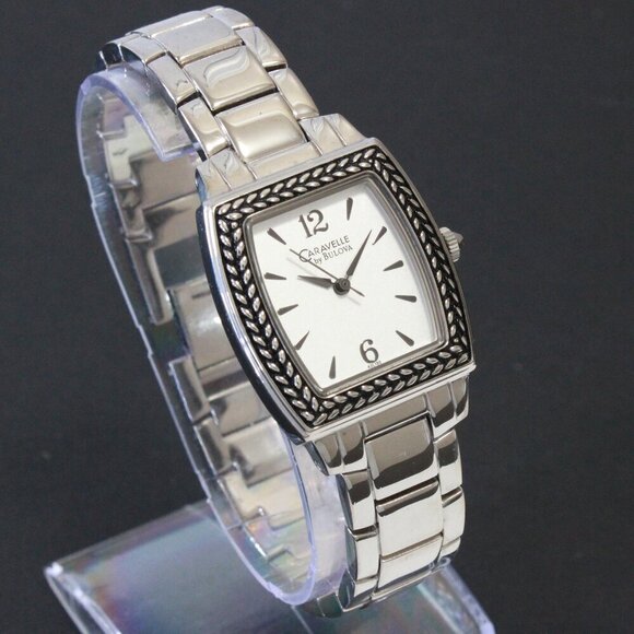 Caravelle Ladies Tonneau Style Quartz Watch By Bulova Silver Tone 26mm x 37.5mm main image 12